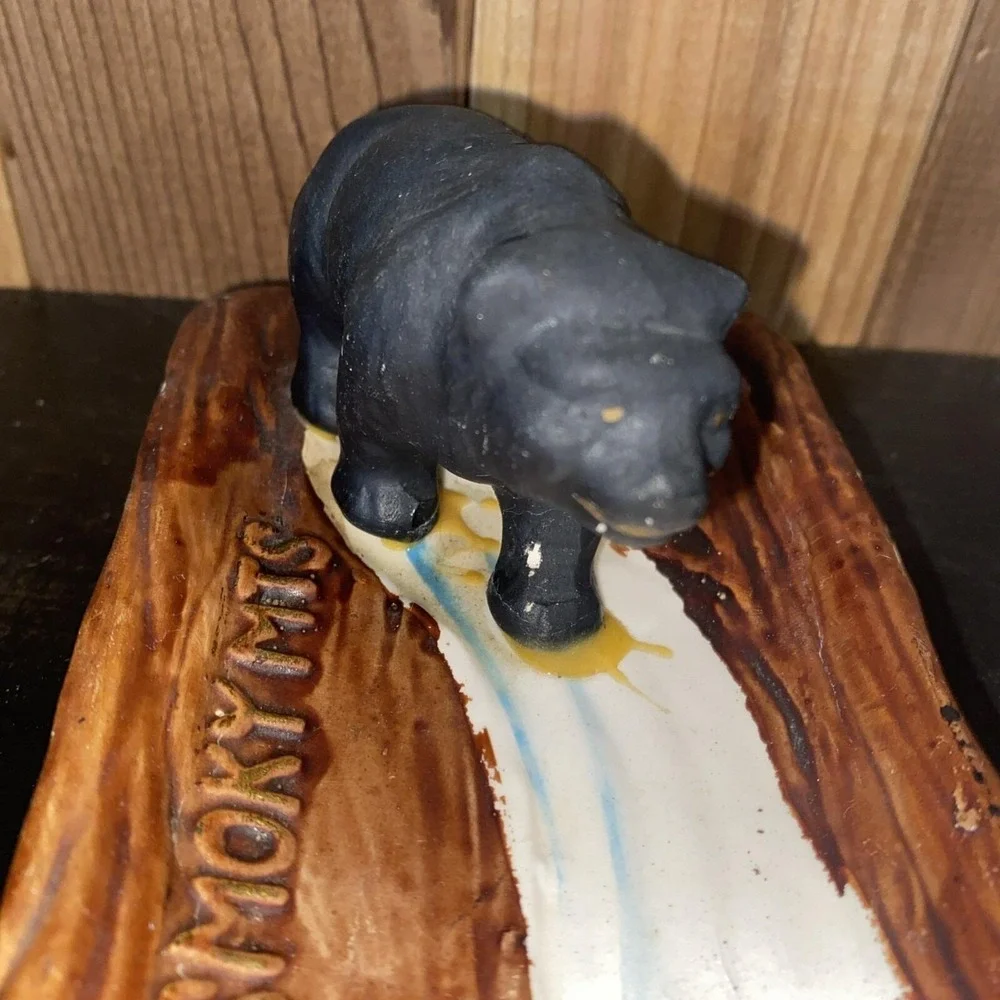 Vintage Great Smoky Mountains Black Bear Ashtray Trinket Tray Made in Japan